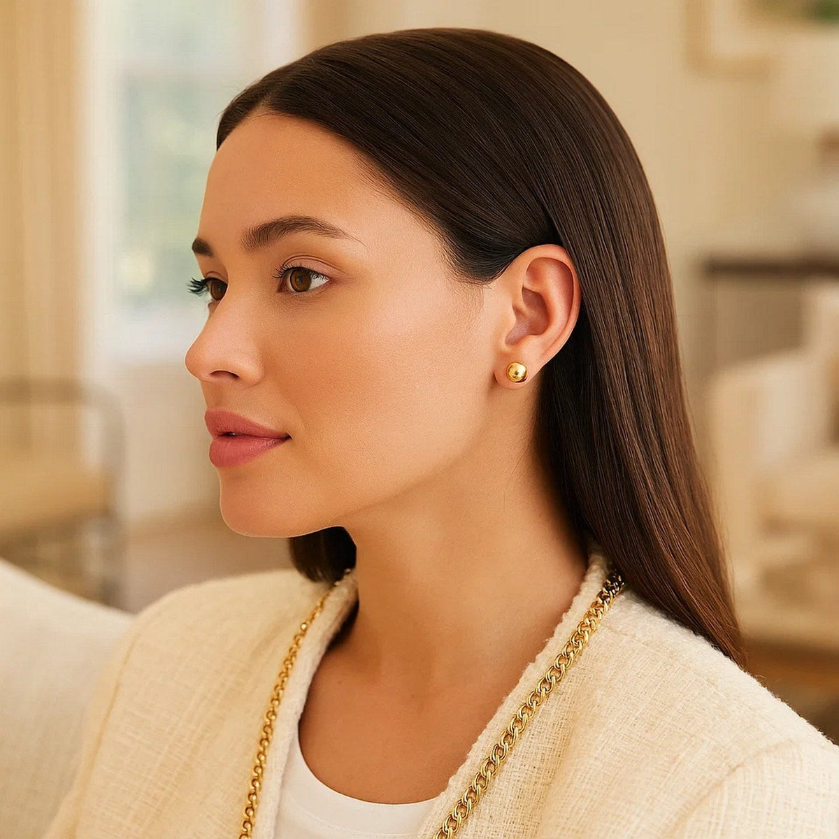 14k Yellow Gold Spherical Stud Earrings (8mm) - LinkagejewelrydesignLinkagejewelrydesign