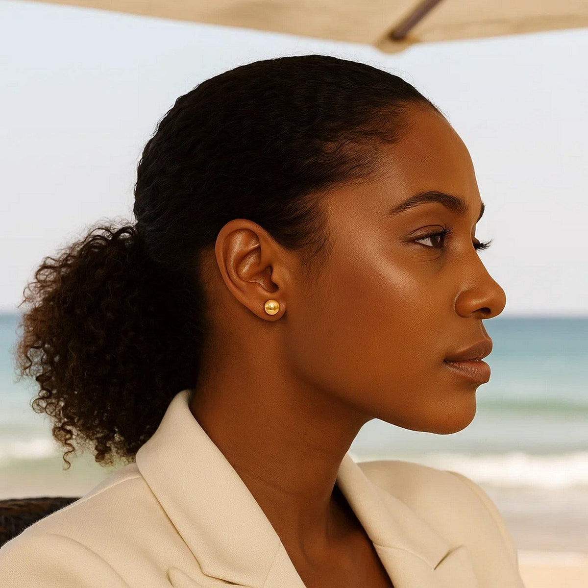 14k Yellow Gold Spherical Stud Earrings (8mm) - LinkagejewelrydesignLinkagejewelrydesign