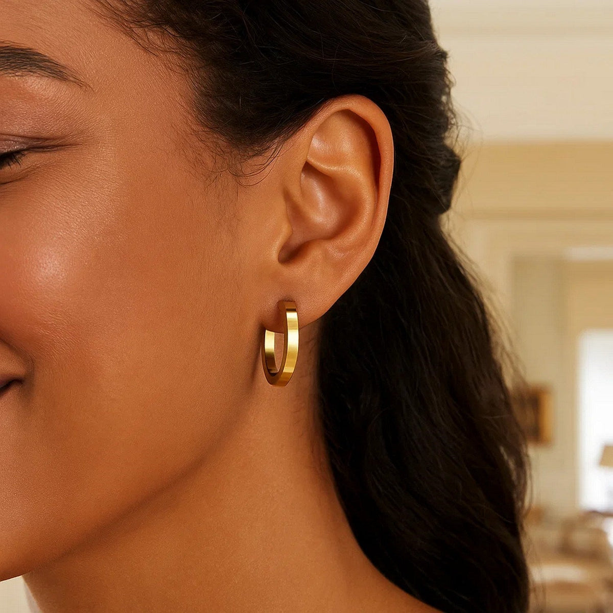 14K Yellow Gold Square Tube Hoop Earrings(3x20mm) - LinkagejewelrydesignLinkagejewelrydesign