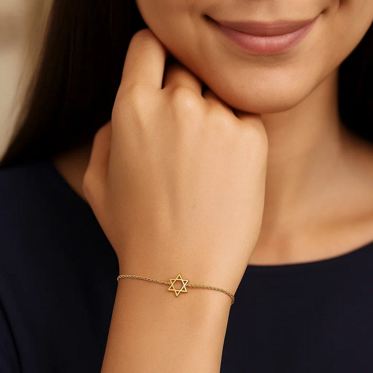 14k Yellow Gold Star of David Bracelet - LinkagejewelrydesignLinkagejewelrydesign