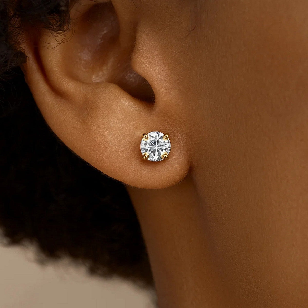 14k Yellow Gold Stud Earrings with White Hue Faceted Cubic Zirconia - LinkagejewelrydesignLinkagejewelrydesign