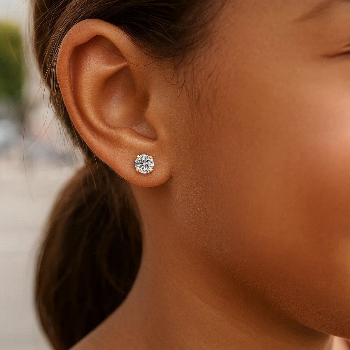 14k Yellow Gold Stud Earrings with White Hue Faceted Cubic Zirconia(3mm) - LinkagejewelrydesignLinkagejewelrydesign