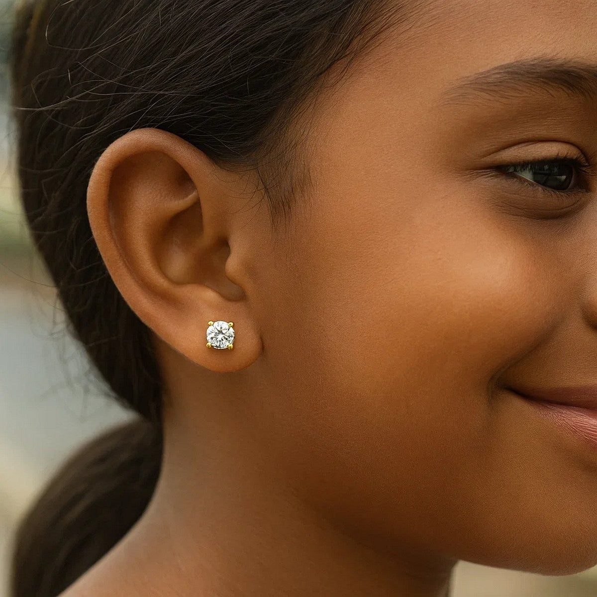 14k Yellow Gold Stud Earrings with White Hue Faceted Cubic Zirconia(3mm) - LinkagejewelrydesignLinkagejewelrydesign