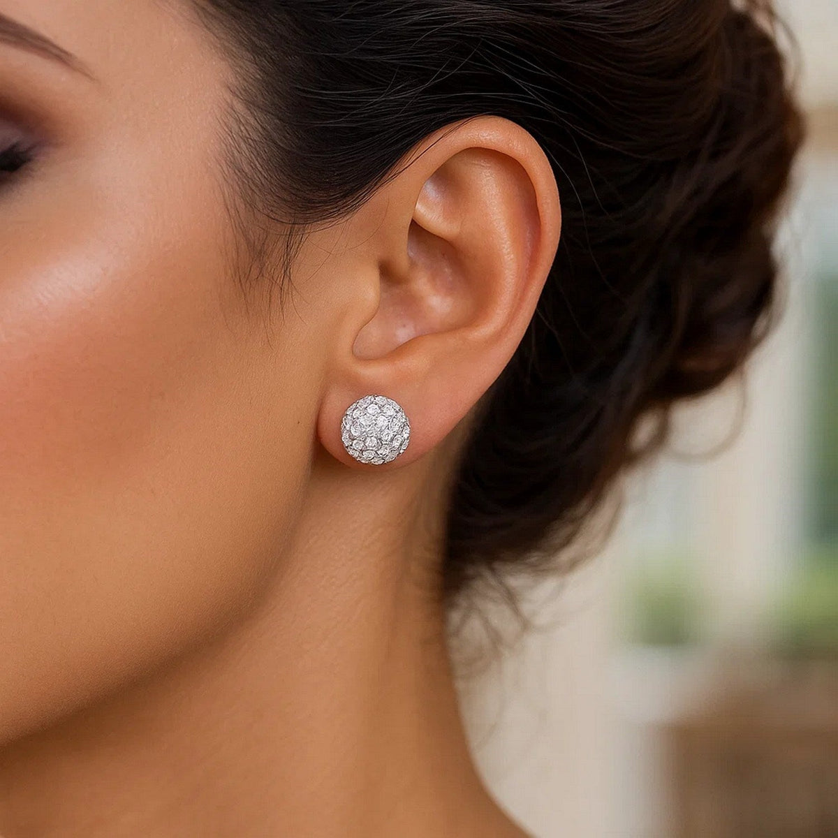 14k Yellow Gold Stud White Crystal Ball Earrings - LinkagejewelrydesignLinkagejewelrydesign