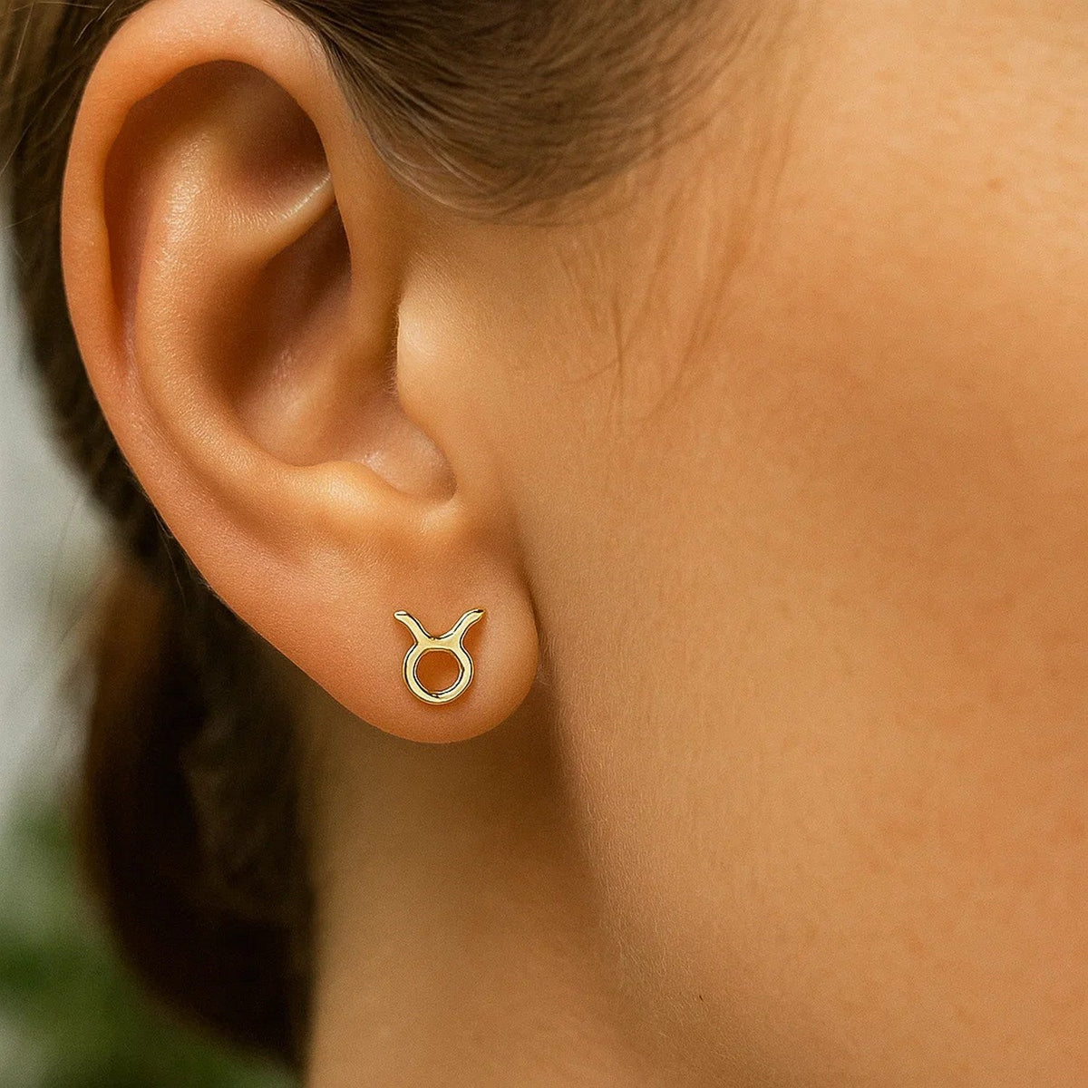 14K Yellow Gold Taurus Stud Earrings - LinkagejewelrydesignLinkagejewelrydesign