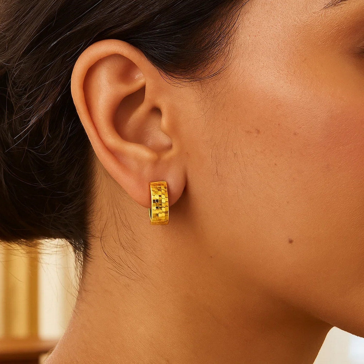 14k Yellow Gold Textured and Polished Hoop Earrings - LinkagejewelrydesignLinkagejewelrydesign