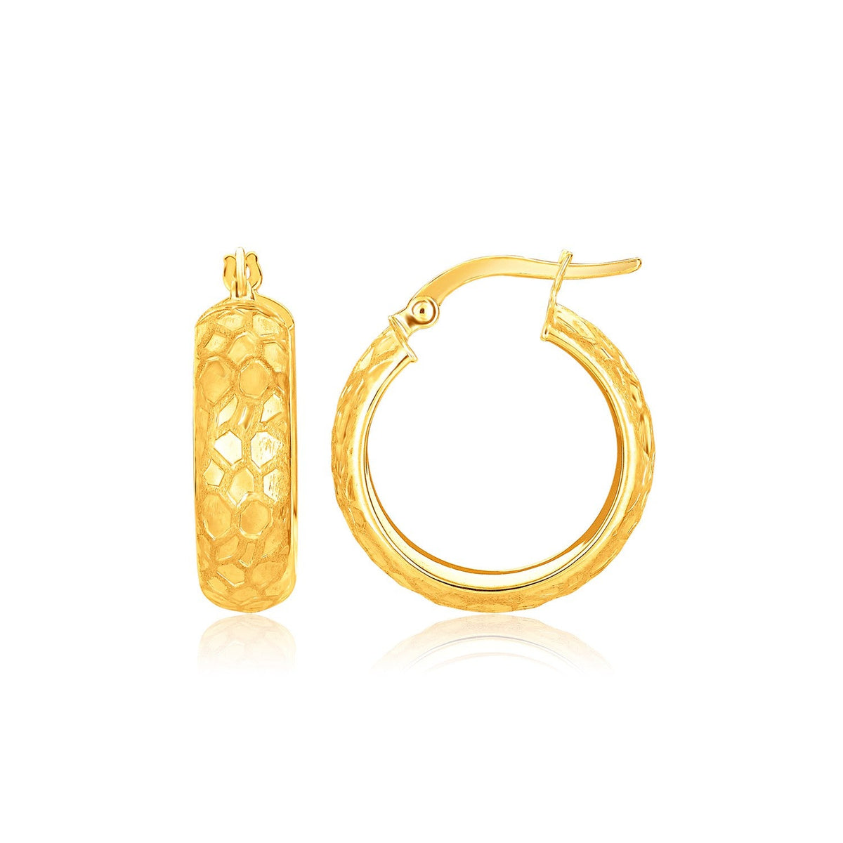 14K Yellow Gold Textured Domed Hoop Earrings (7/8 inch Diameter ) - LinkagejewelrydesignLinkagejewelrydesign