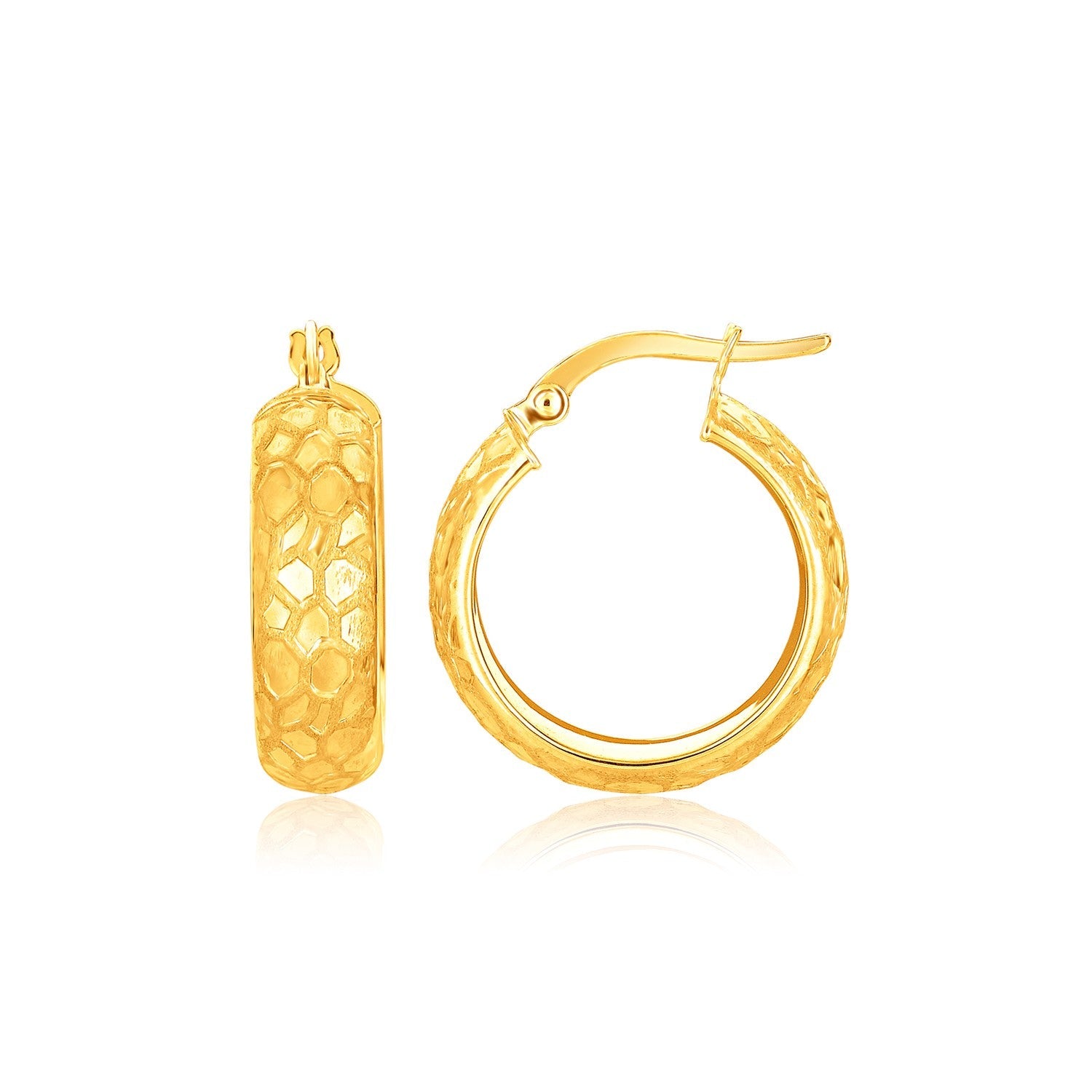 14K Yellow Gold Textured Domed Hoop Earrings (7/8 inch Diameter ) - LinkagejewelrydesignLinkagejewelrydesign