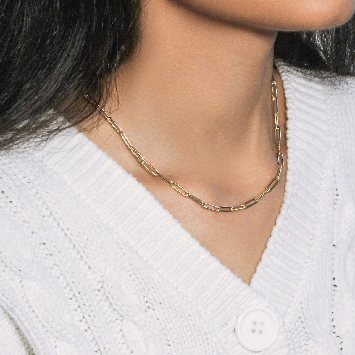 14k Yellow Gold Textured Paperclip Chain (3.5 mm) - LinkagejewelrydesignLinkagejewelrydesign