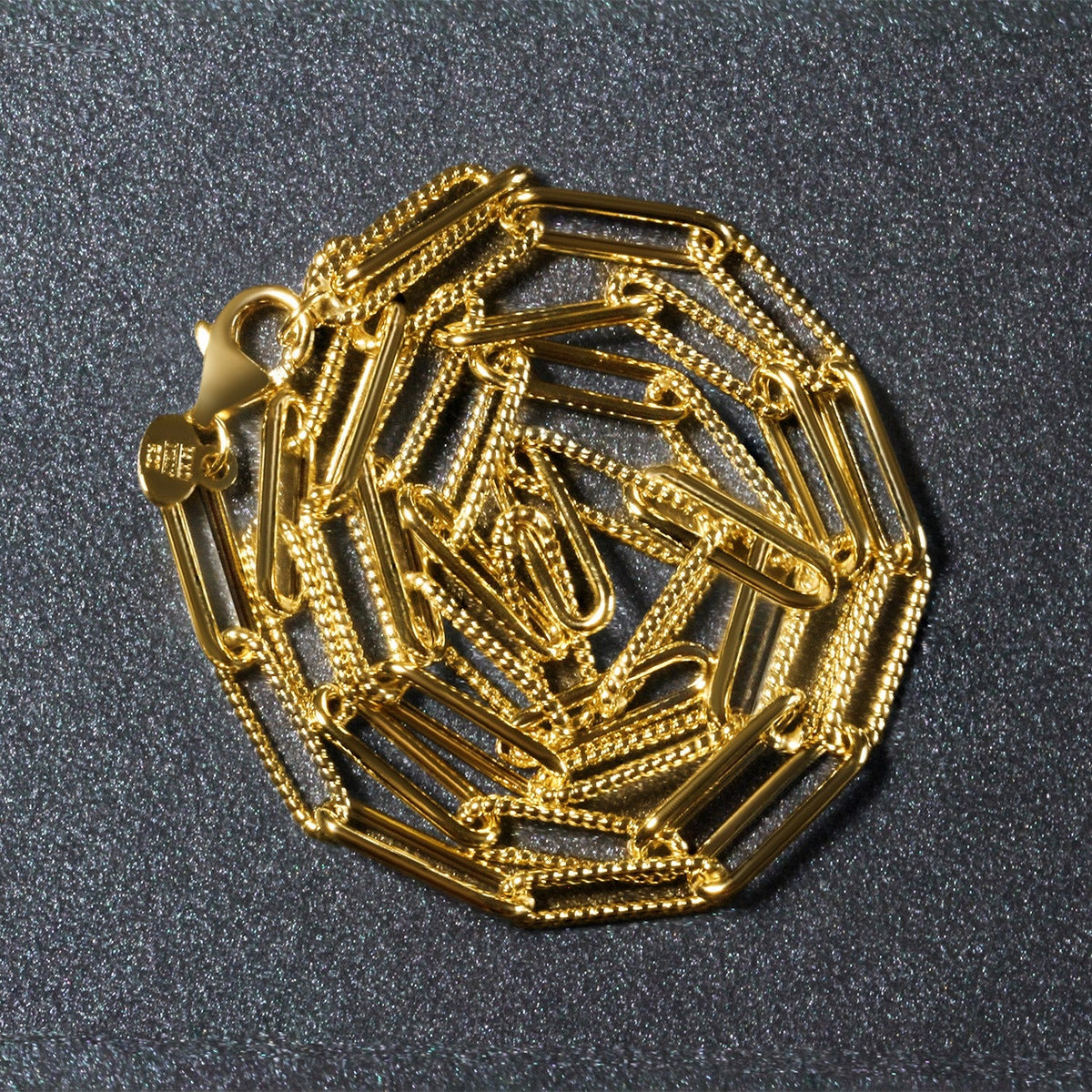 14k Yellow Gold Textured Paperclip Chain (3.5 mm) - LinkagejewelrydesignLinkagejewelrydesign