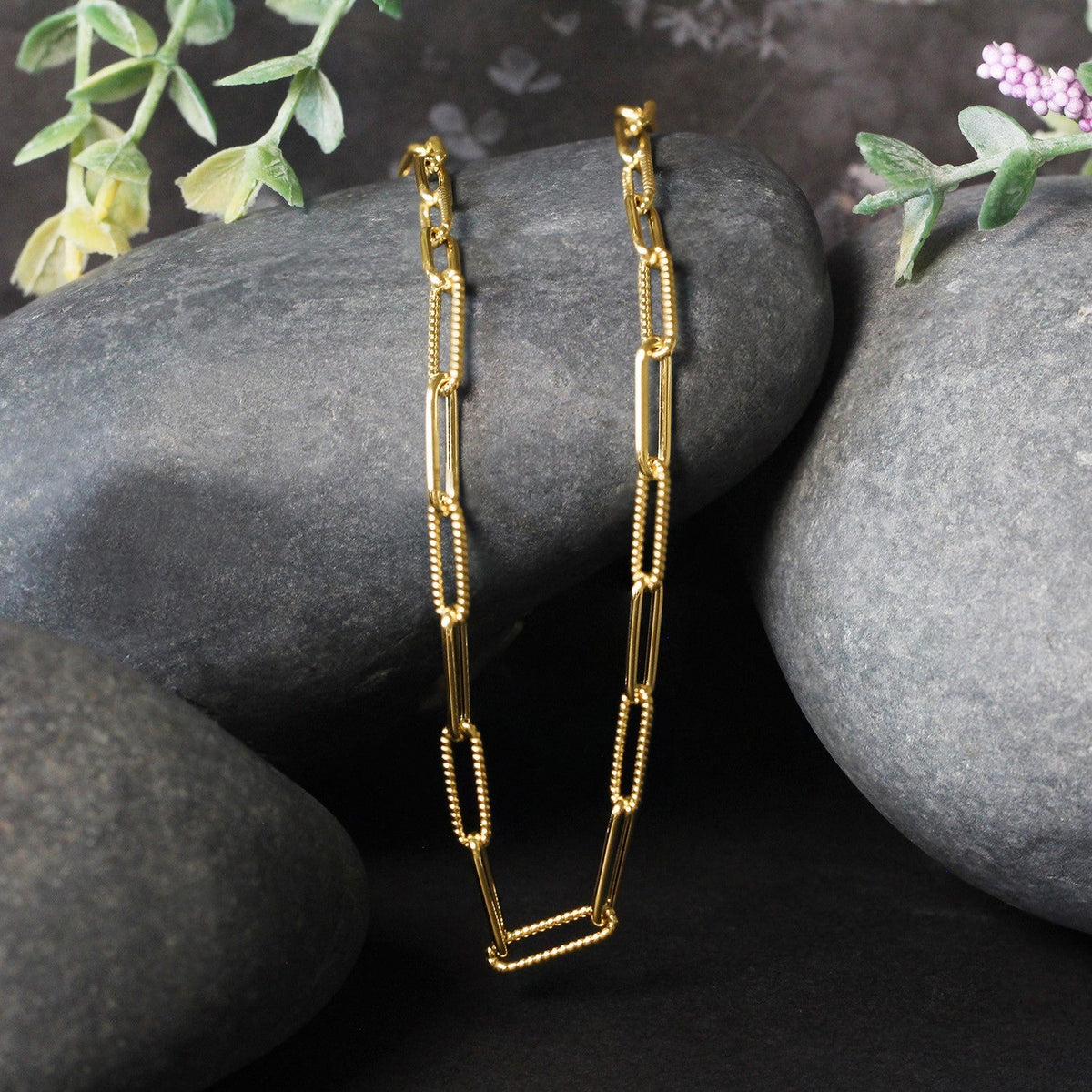 14k Yellow Gold Textured Paperclip Chain (3.50 mm) - LinkagejewelrydesignLinkagejewelrydesign