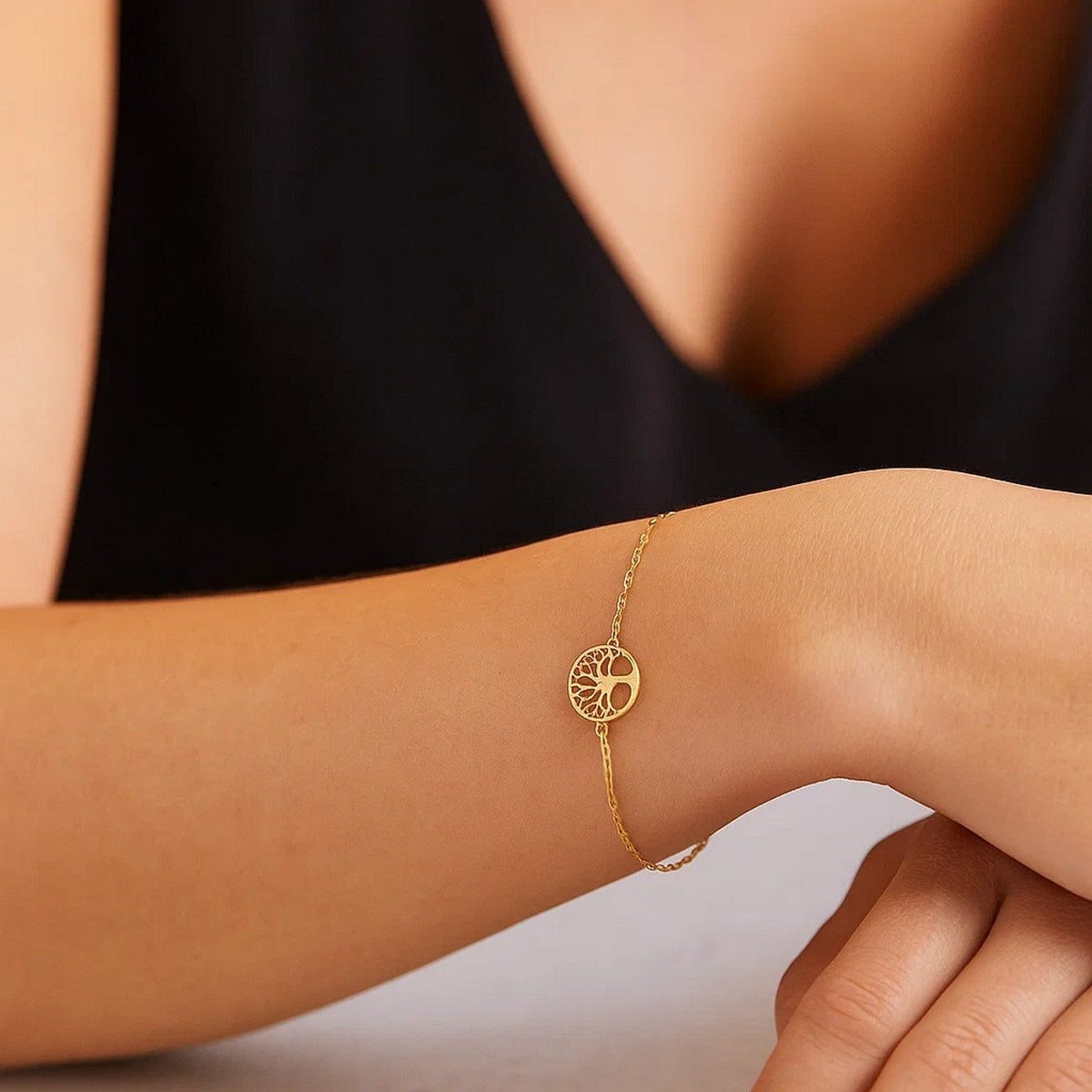 14K Yellow Gold Tree of Life Bracelet (1.20 mm) - LinkagejewelrydesignLinkagejewelrydesign