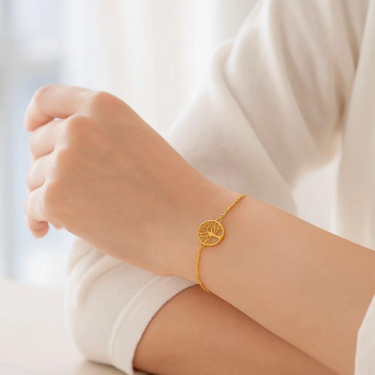 14K Yellow Gold Tree of Life Bracelet (1.20 mm) - LinkagejewelrydesignLinkagejewelrydesign