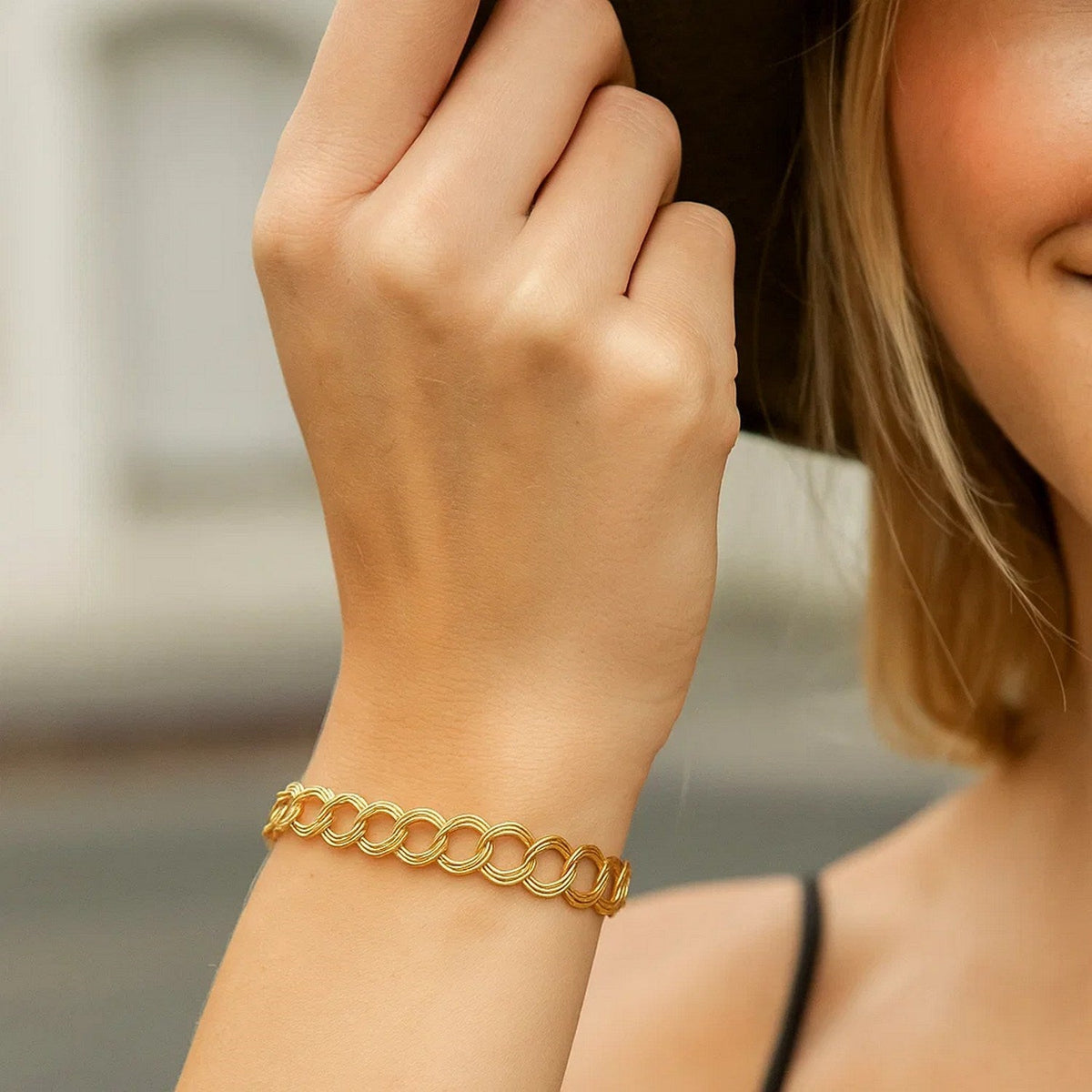 14k Yellow Gold Triple Link Charm Bracelet (5.00 mm) - LinkagejewelrydesignLinkagejewelrydesign