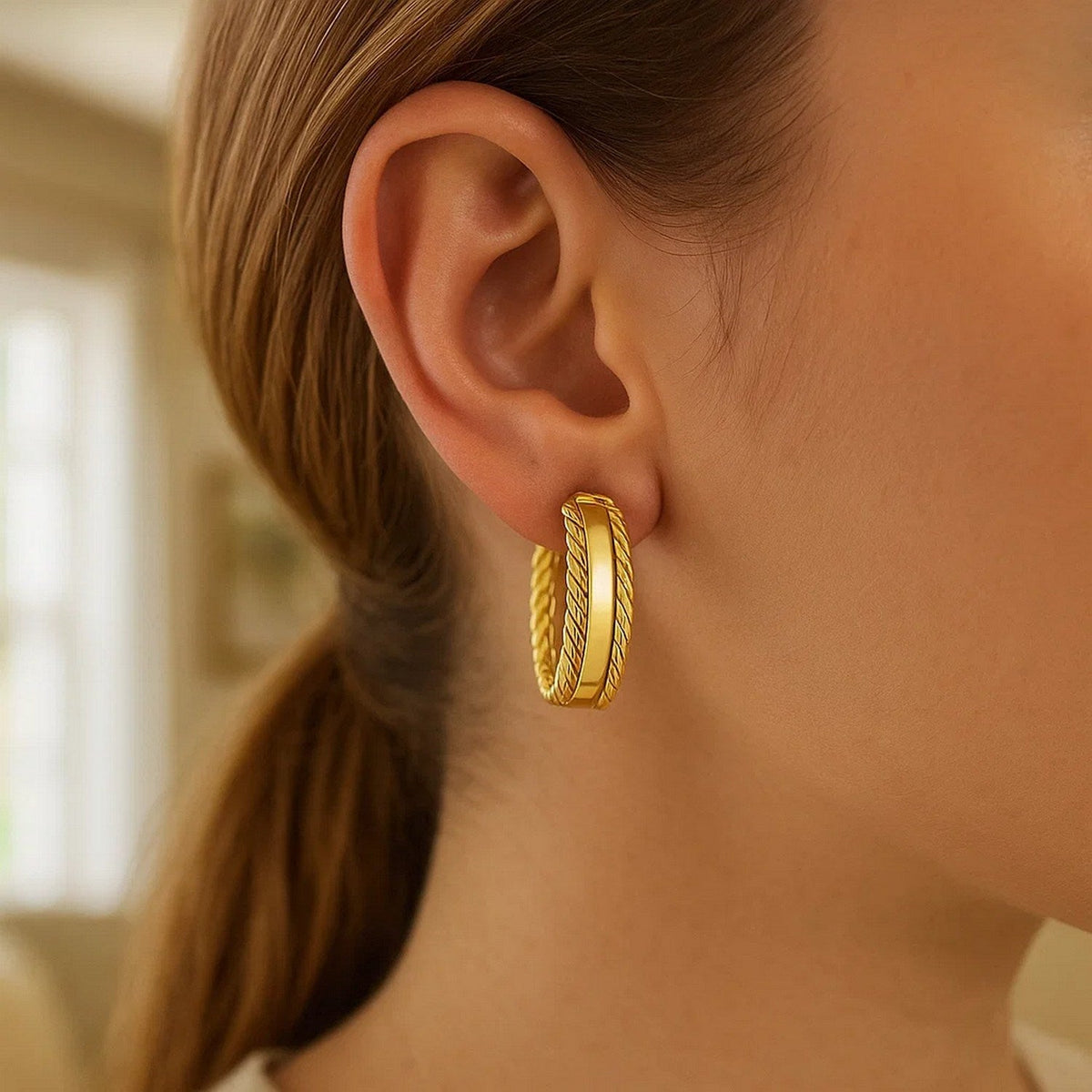 14K Yellow Gold Triple Row Hoop Earrings - LinkagejewelrydesignLinkagejewelrydesign