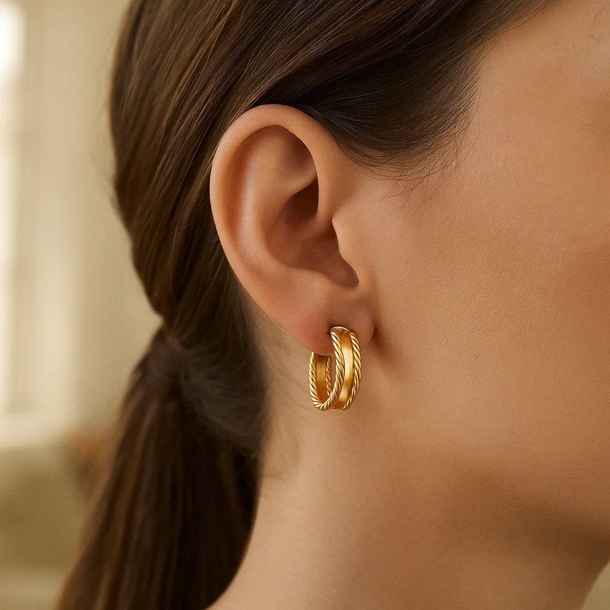 14K Yellow Gold Triple Row Hoop Earrings - LinkagejewelrydesignLinkagejewelrydesign