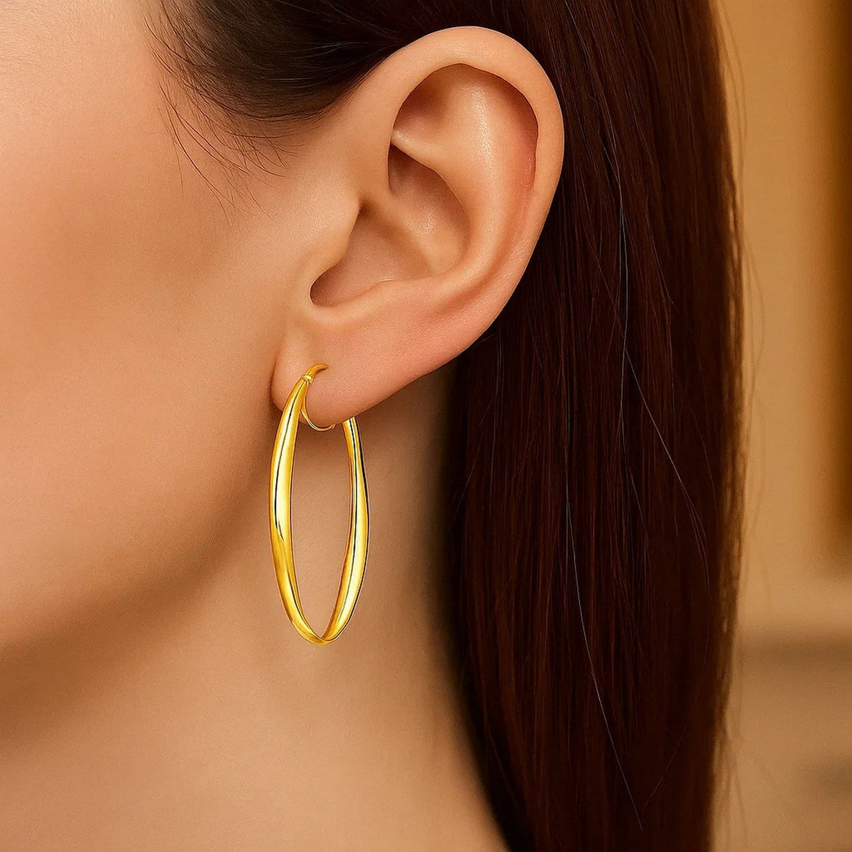 14k Yellow Gold Twist Motif Oval Shape Hoop Earrings - LinkagejewelrydesignLinkagejewelrydesign