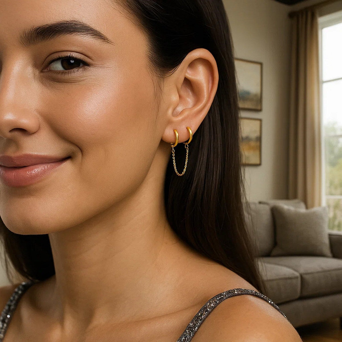 14k Yellow Gold Two Hole Huggie Style Hoop Earrings - LinkagejewelrydesignLinkagejewelrydesign