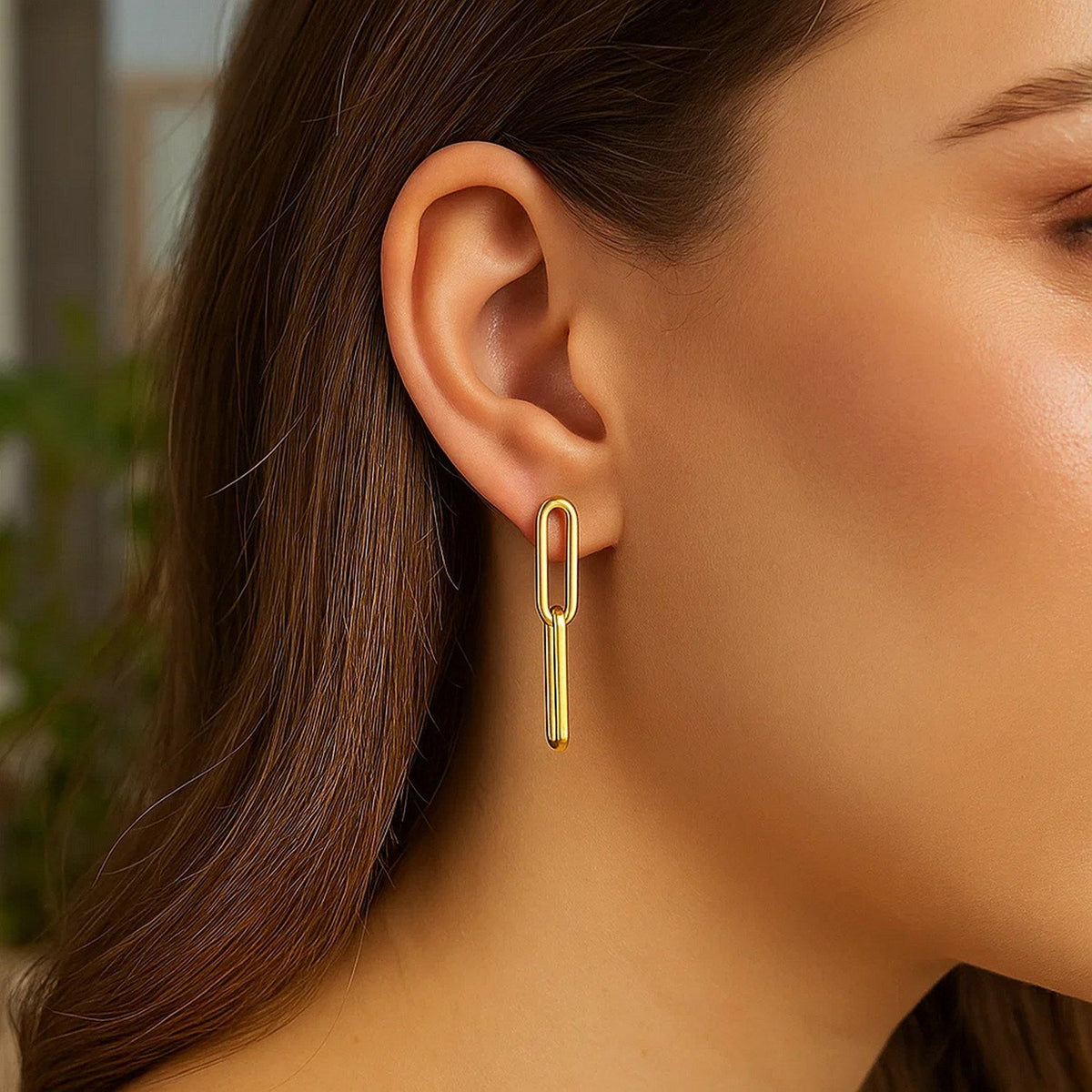 14K Yellow Gold Two Link Paperclip Chain Earrings - LinkagejewelrydesignLinkagejewelrydesign