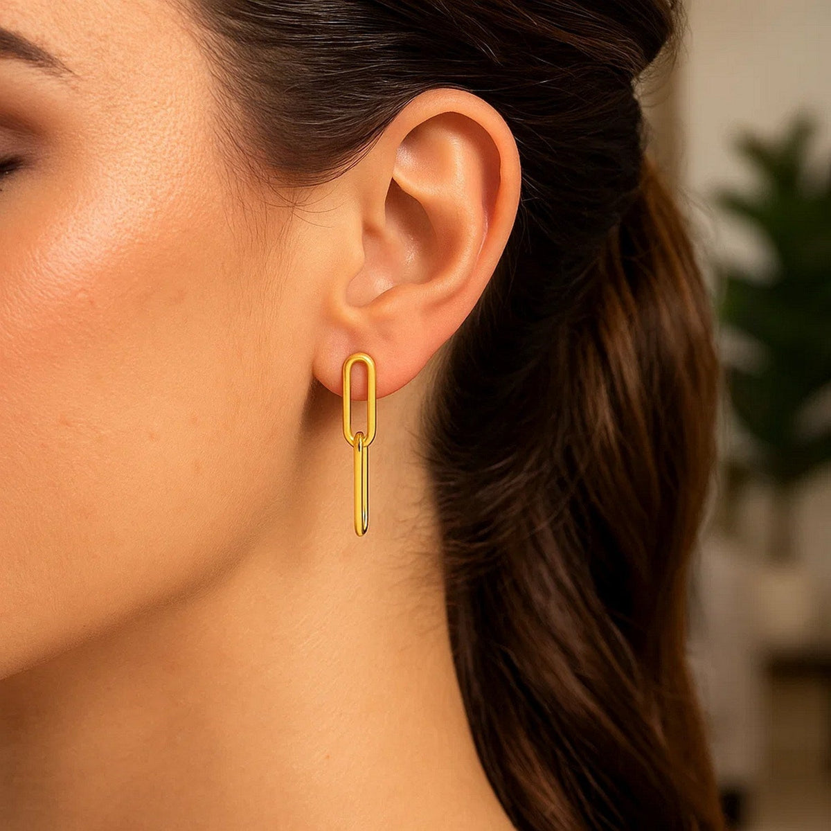 14K Yellow Gold Two Link Paperclip Chain Earrings - LinkagejewelrydesignLinkagejewelrydesign