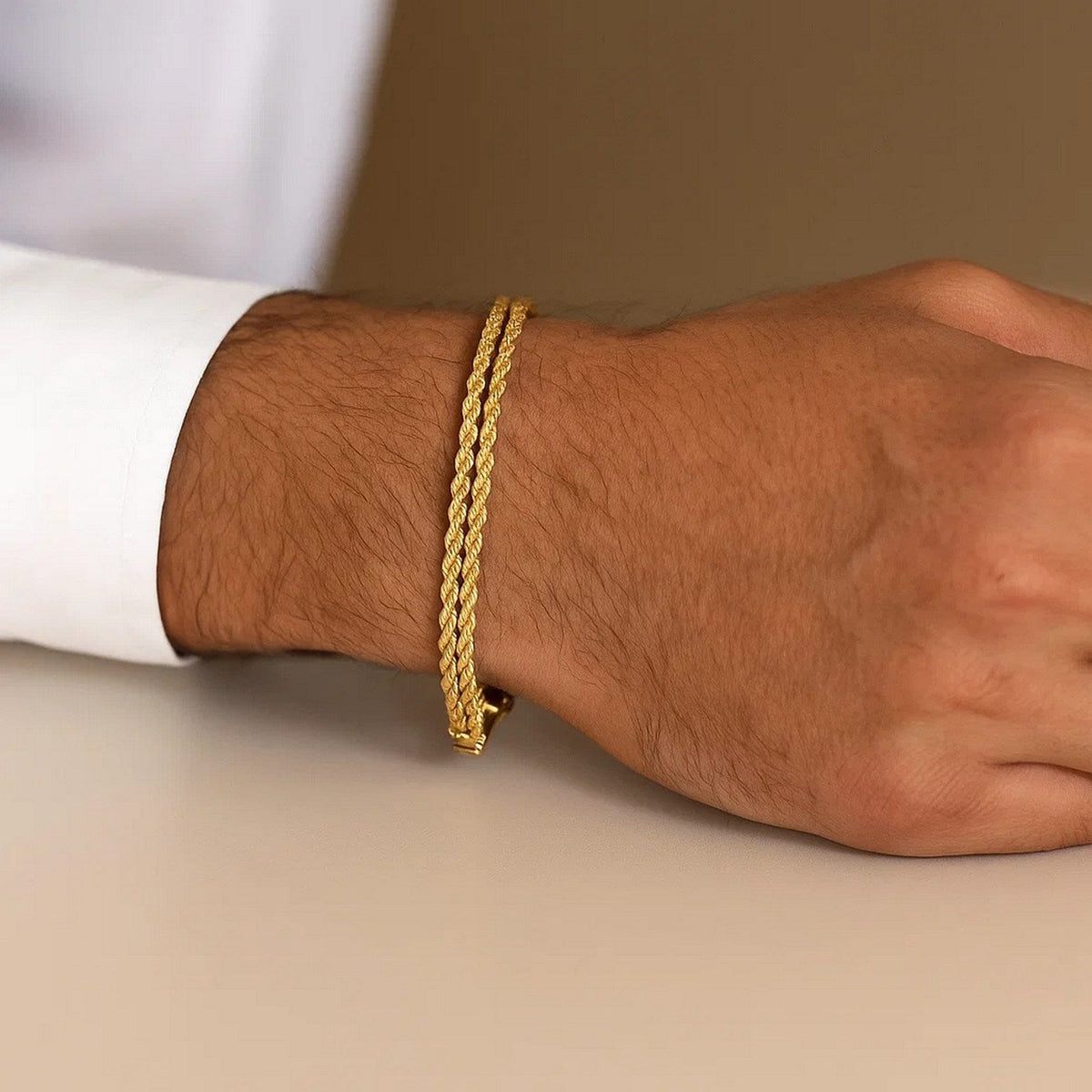 14k Yellow Gold Two Row Rope Bracelet (3.90 mm) - LinkagejewelrydesignLinkagejewelrydesign