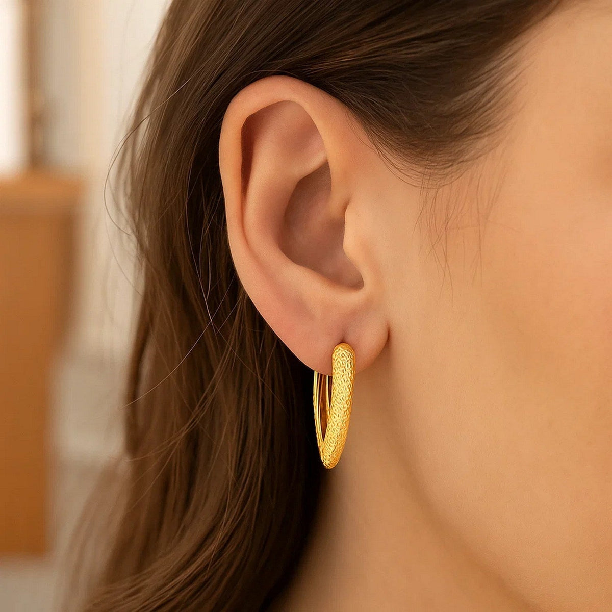 14k Yellow Gold V Shaped Puffed Hoop Earrings - LinkagejewelrydesignLinkagejewelrydesign