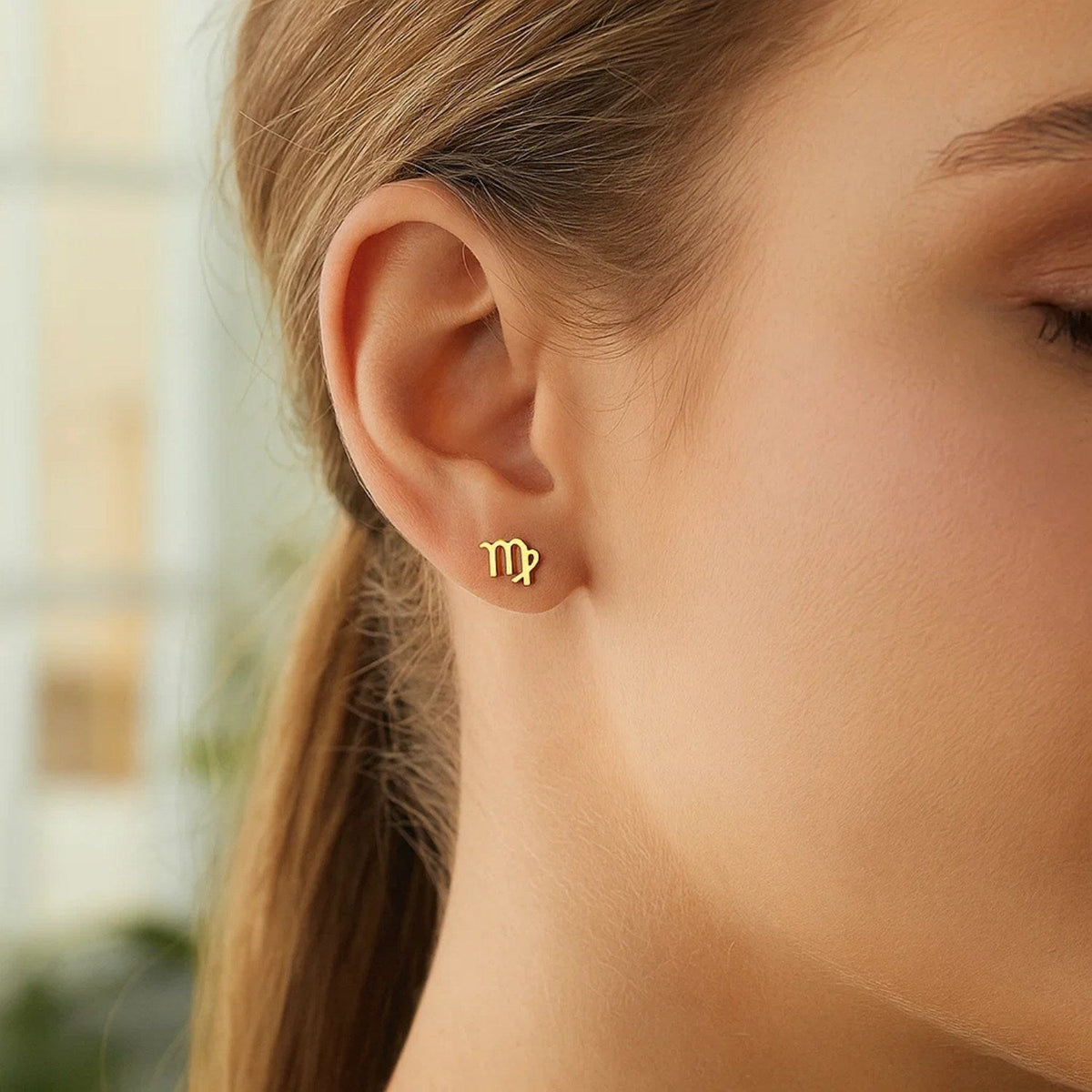 14k Yellow Gold Virgo Stud Earrings - LinkagejewelrydesignLinkagejewelrydesign