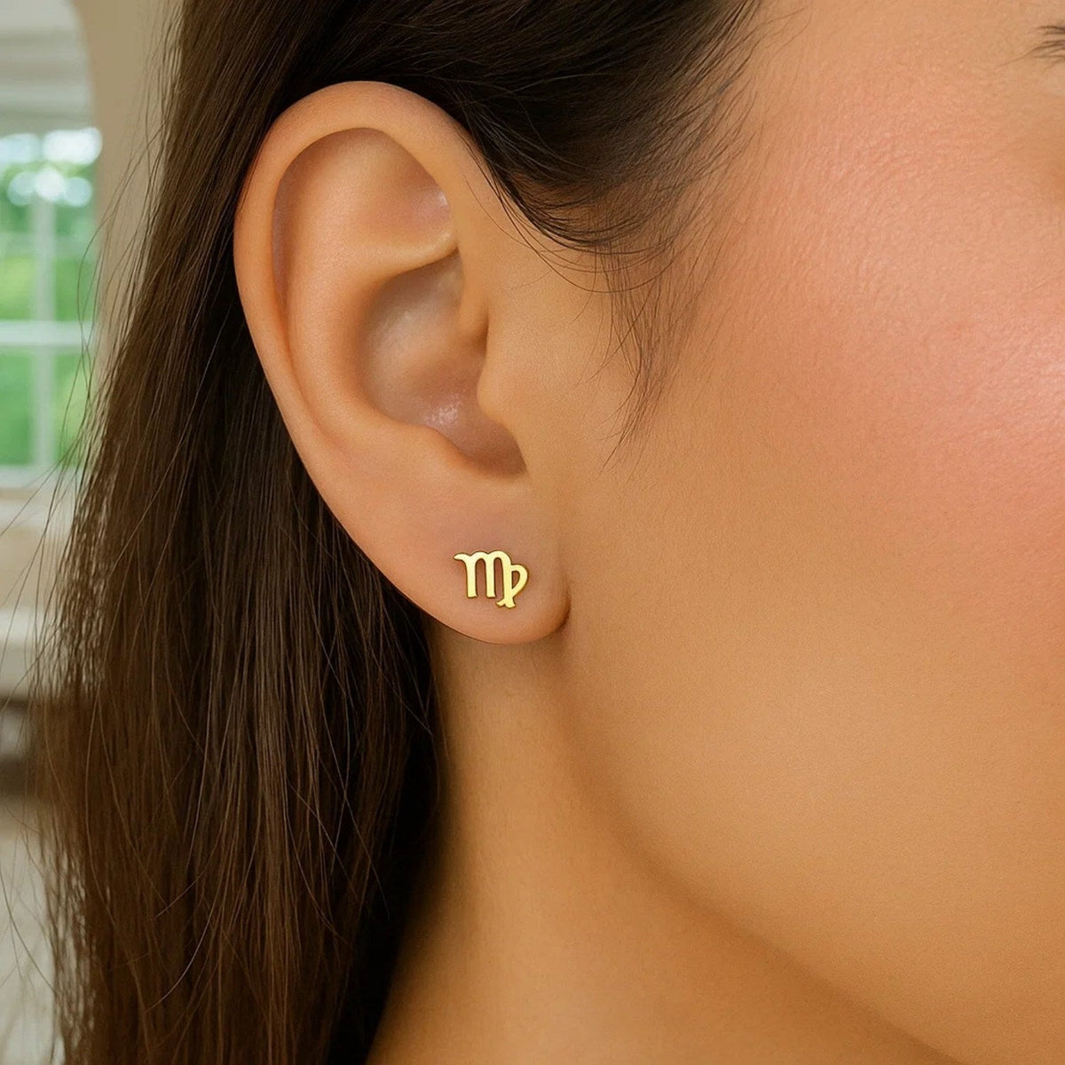 14k Yellow Gold Virgo Stud Earrings - LinkagejewelrydesignLinkagejewelrydesign