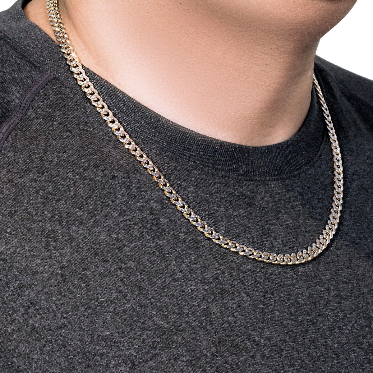 14k Yellow Gold White Pave High Polish Modern Lite Miami Cuban Chain (6.50 mm) - LinkagejewelrydesignLinkagejewelrydesign