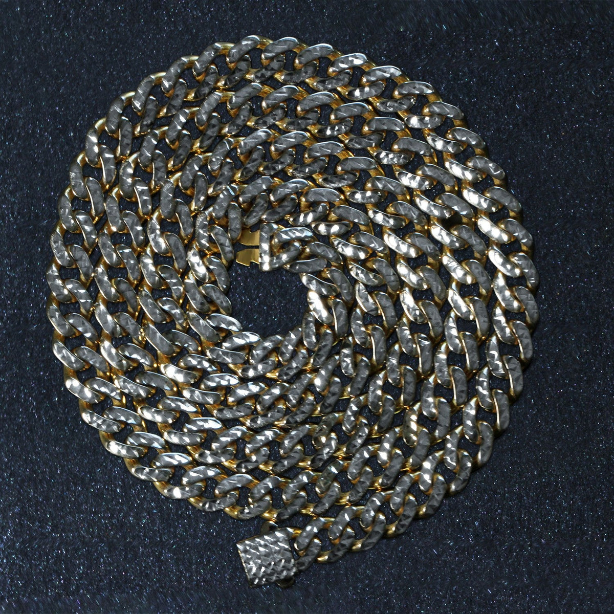 14k Yellow Gold White Pave High Polish Modern Lite Miami Cuban Chain (6.50 mm) - LinkagejewelrydesignLinkagejewelrydesign