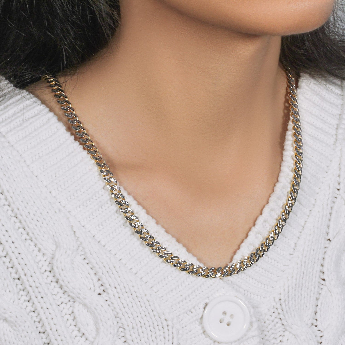 14k Yellow Gold White Pave High Polish Modern Lite Miami Cuban Chain (6.50 mm) - LinkagejewelrydesignLinkagejewelrydesign