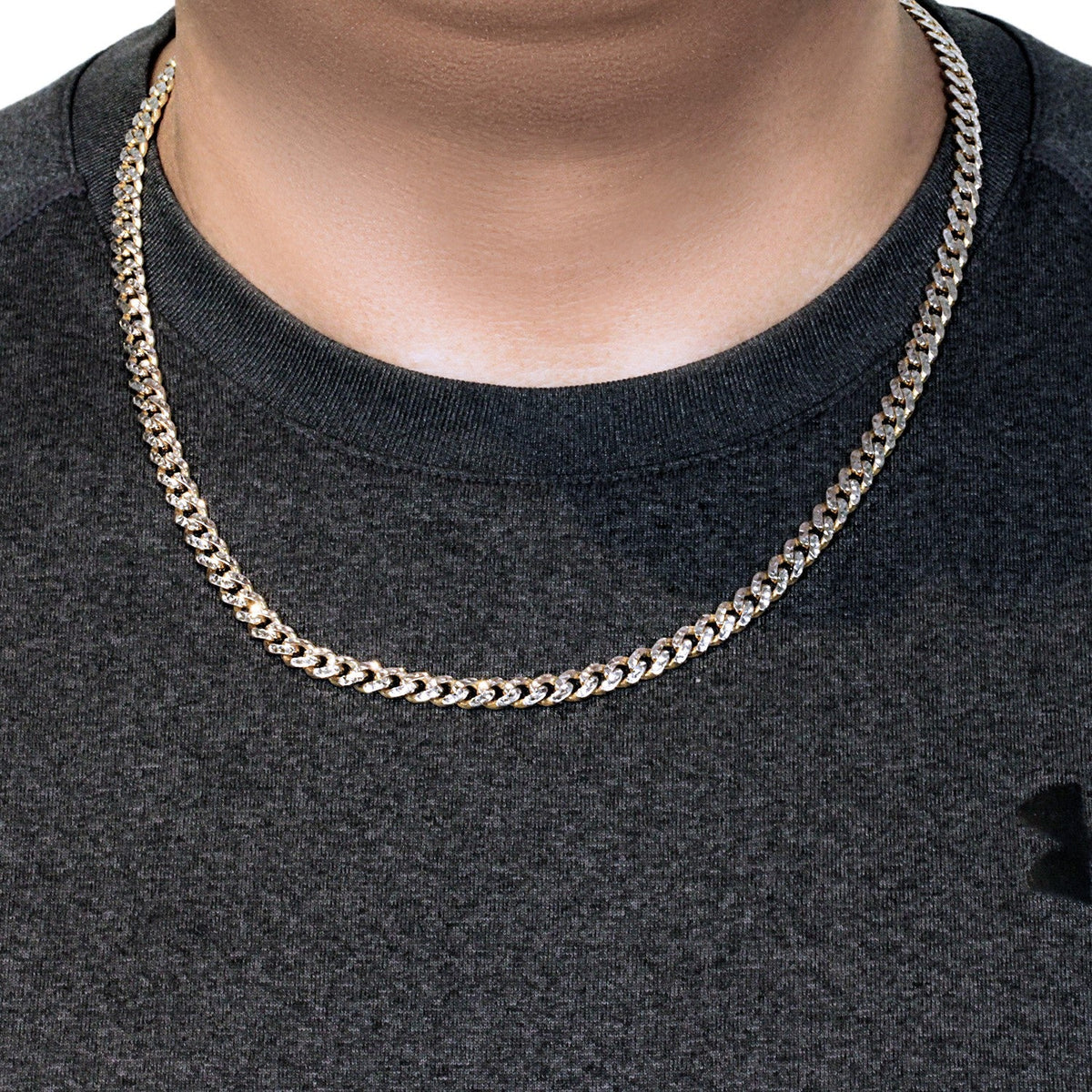 14k Yellow Gold White Pave High Polish Modern Lite Miami Cuban Chain (6.50 mm) - LinkagejewelrydesignLinkagejewelrydesign