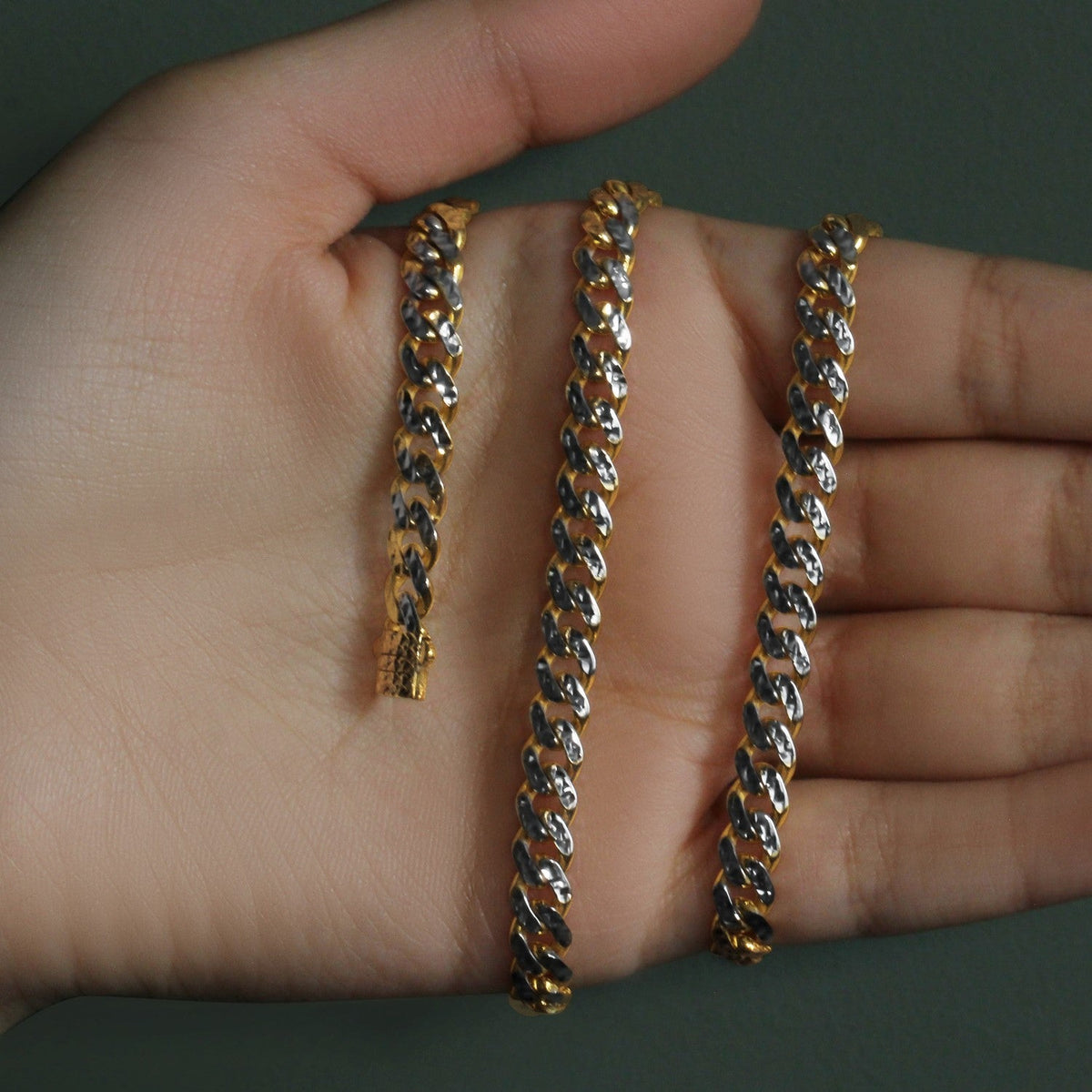 14k Yellow Gold White Pave High Polish Modern Lite Miami Cuban Chain (6.50 mm) - LinkagejewelrydesignLinkagejewelrydesign