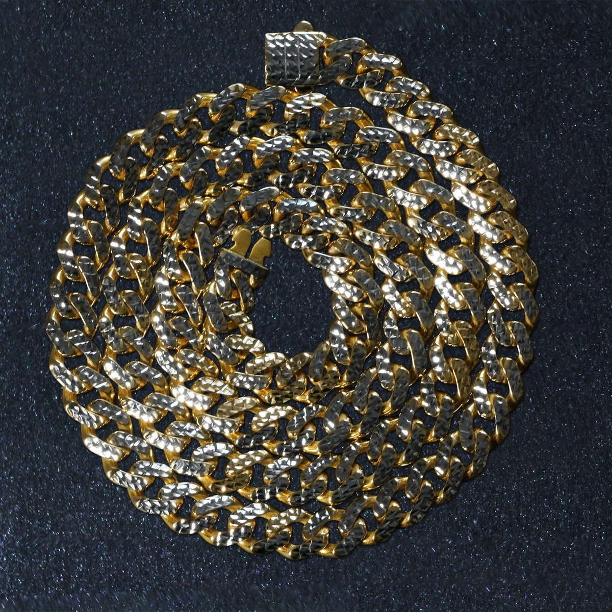 14k Yellow Gold White Pave High Polish Modern Lite Miami Cuban Chain (8.00 mm) - LinkagejewelrydesignLinkagejewelrydesign