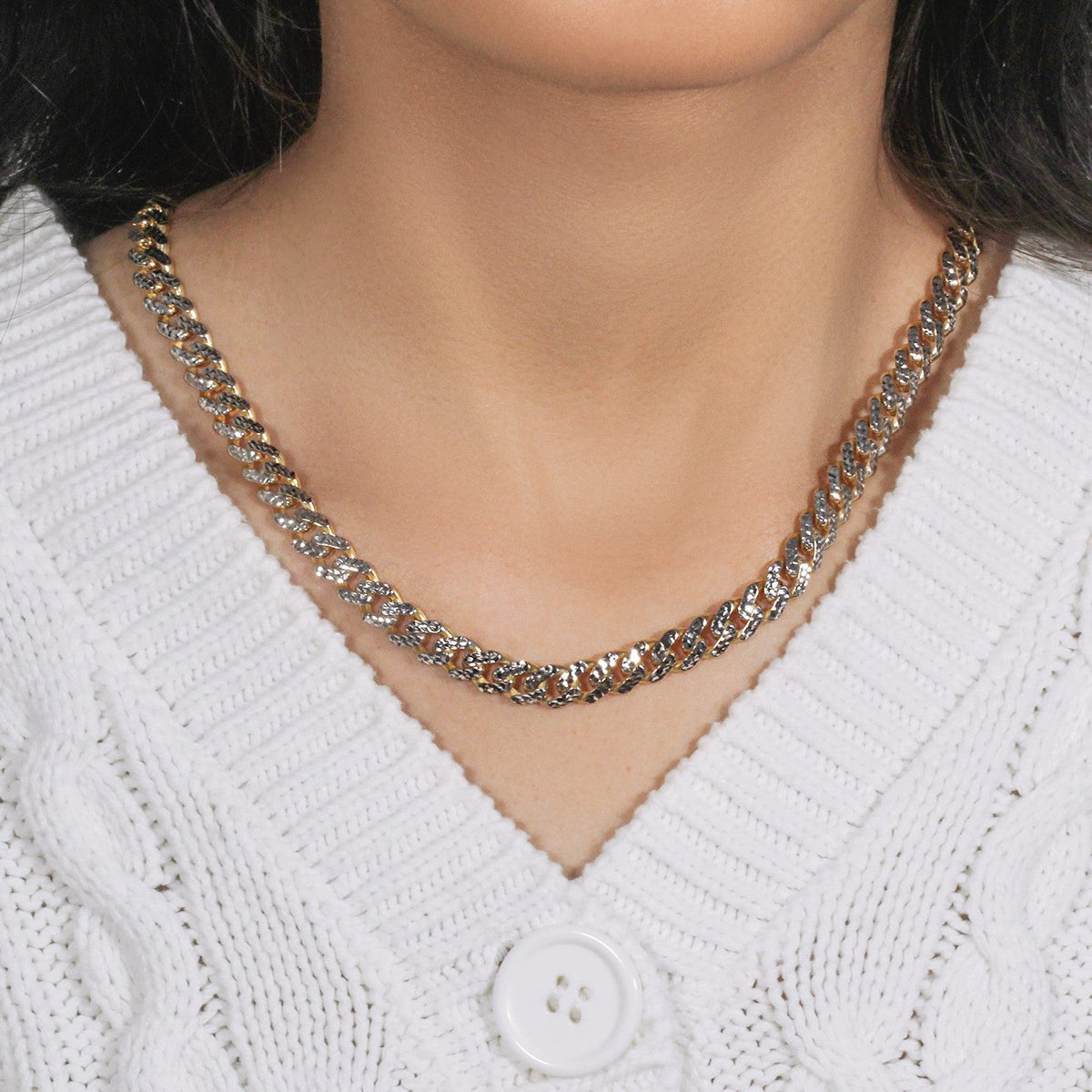 14k Yellow Gold White Pave High Polish Modern Lite Miami Cuban Chain (8.00 mm) - LinkagejewelrydesignLinkagejewelrydesign