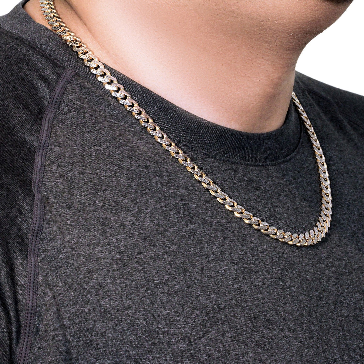 14k Yellow Gold White Pave High Polish Modern Lite Miami Cuban Chain (8.00 mm) - LinkagejewelrydesignLinkagejewelrydesign