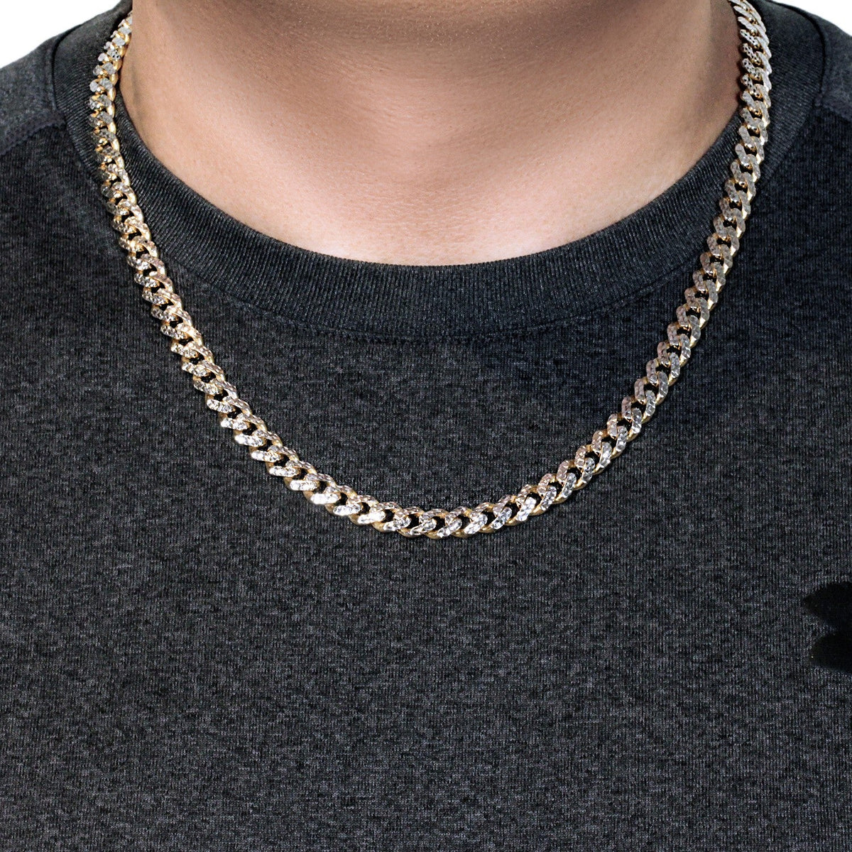 14k Yellow Gold White Pave High Polish Modern Lite Miami Cuban Chain (8.00 mm) - LinkagejewelrydesignLinkagejewelrydesign