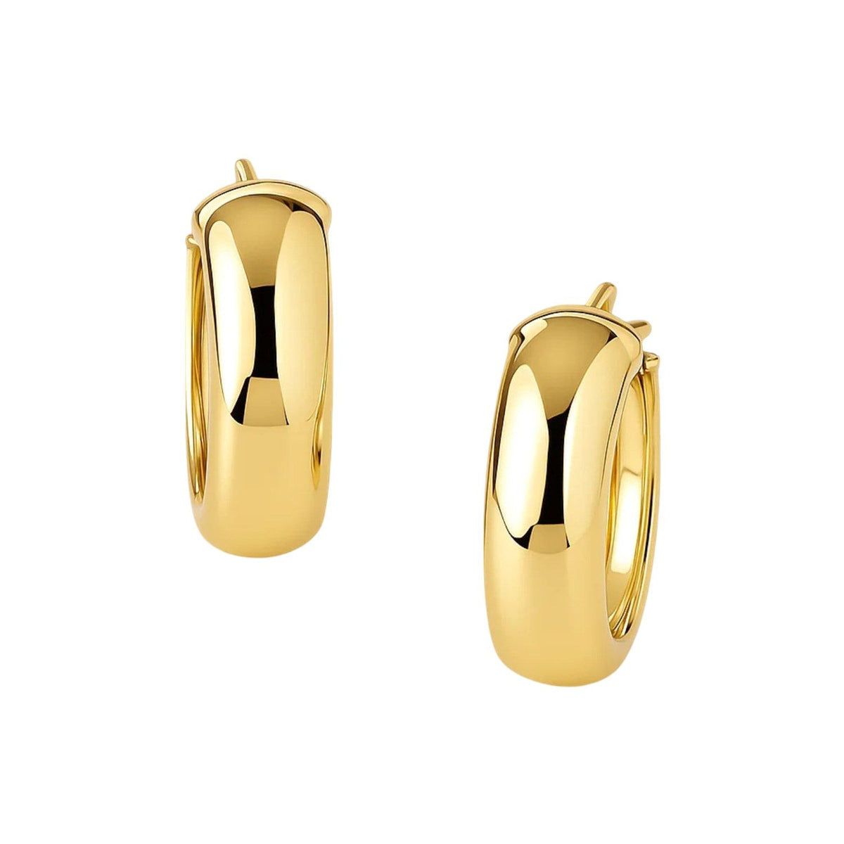 14k Yellow Gold Wide Medium Hoop Earrings with Snap Lock - LinkagejewelrydesignLinkagejewelrydesign