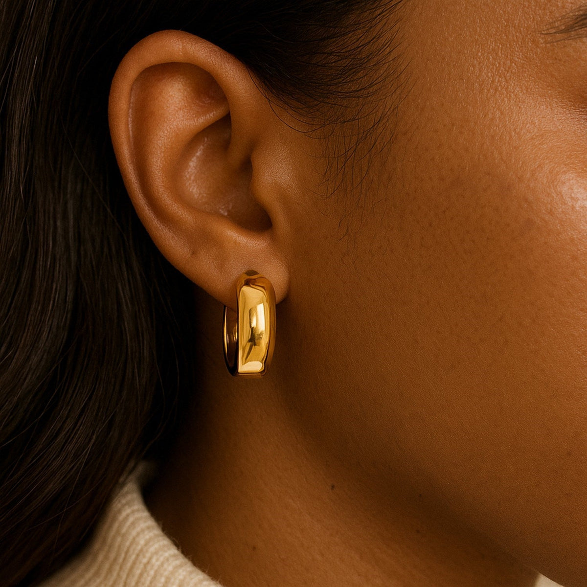 14k Yellow Gold Wide Medium Hoop Earrings with Snap Lock - LinkagejewelrydesignLinkagejewelrydesign