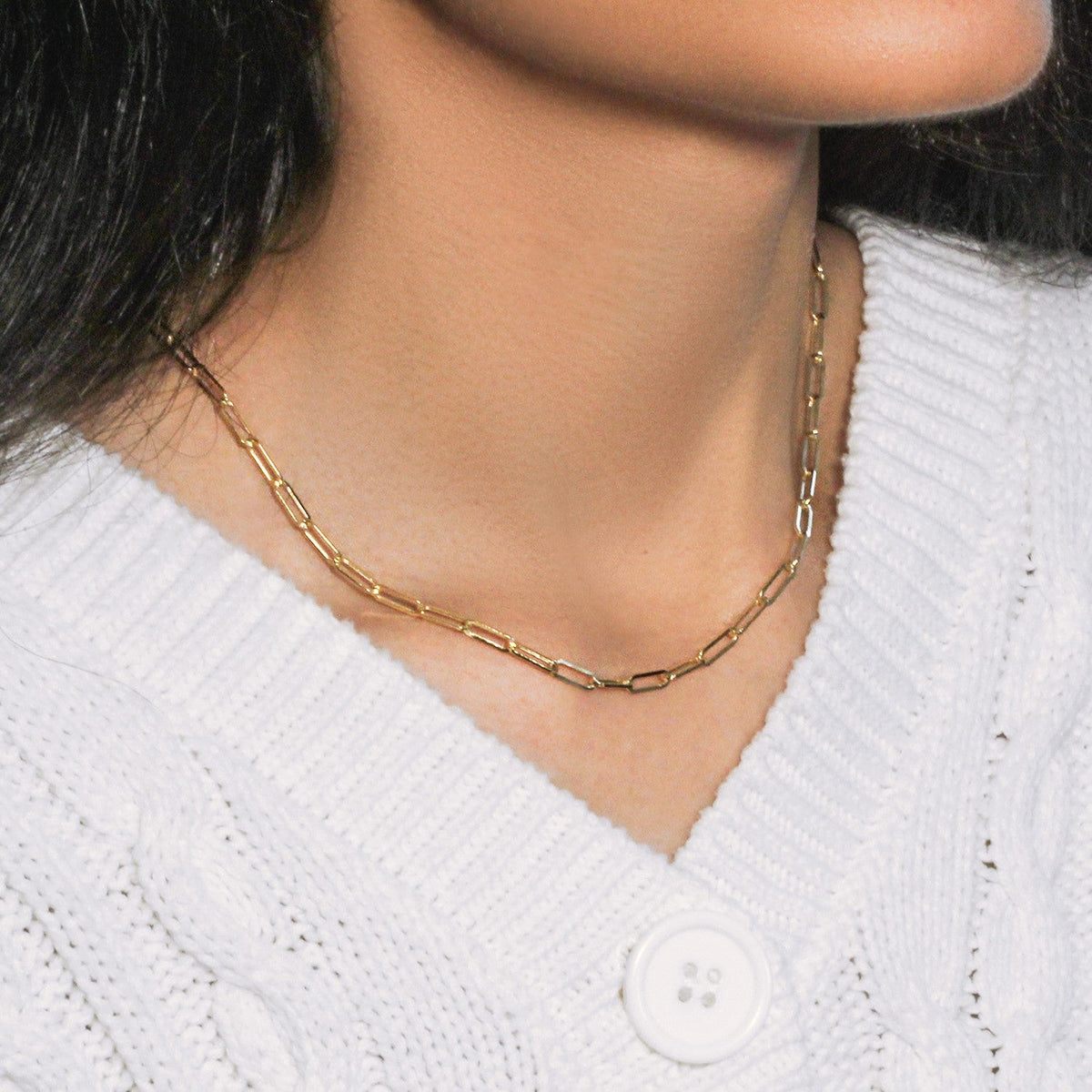 14K Yellow Gold Wide Paperclip Chain (3.20 mm) - LinkagejewelrydesignLinkagejewelrydesign