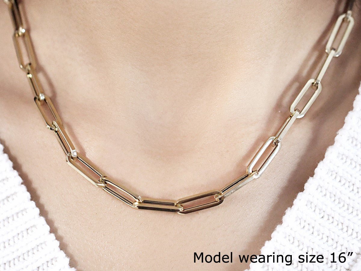 14K Yellow Gold Wide Paperclip Chain (6.1 mm) - LinkagejewelrydesignLinkagejewelrydesign