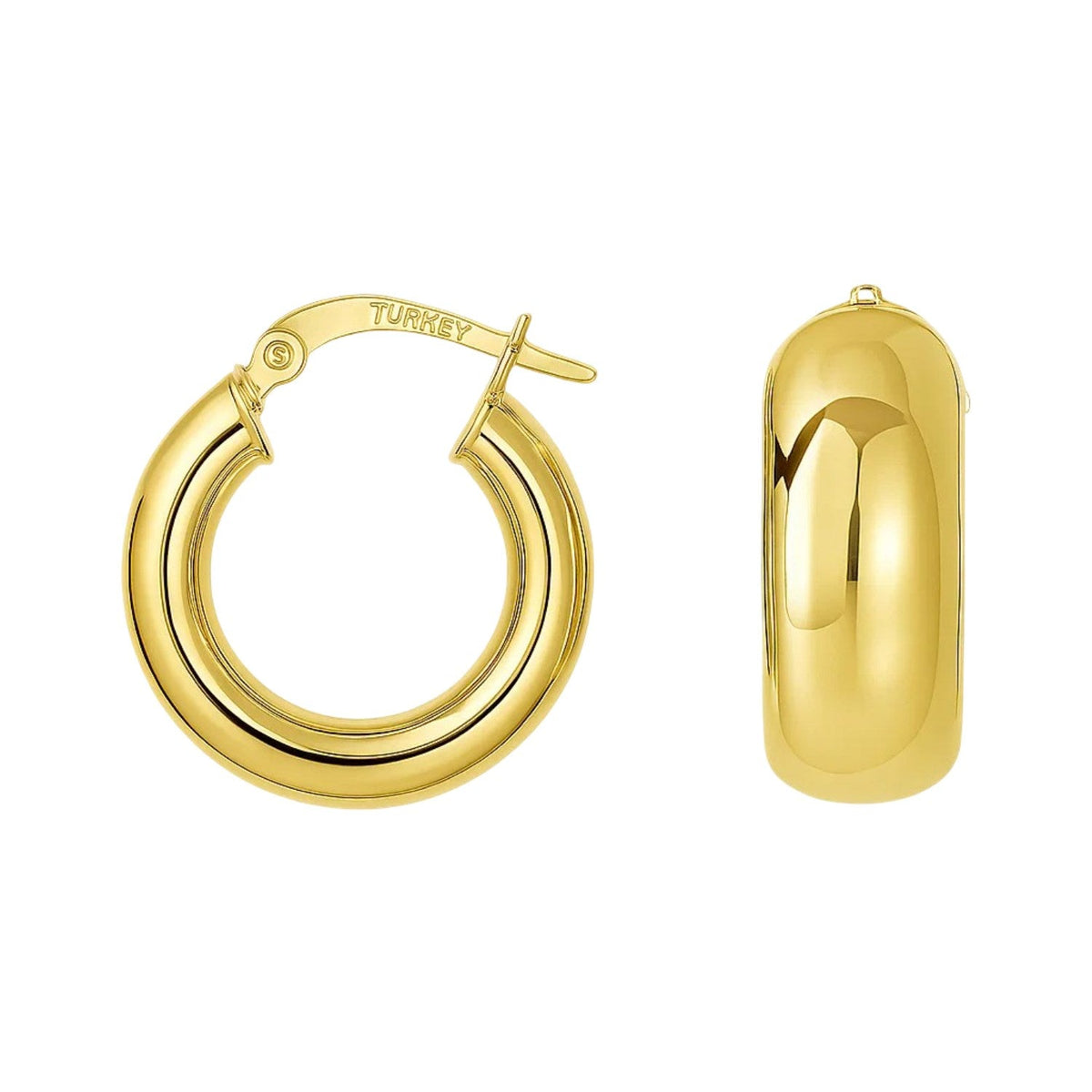 14k Yellow Gold Wide Small Hoop Earrings with Snap Lock - LinkagejewelrydesignLinkagejewelrydesign