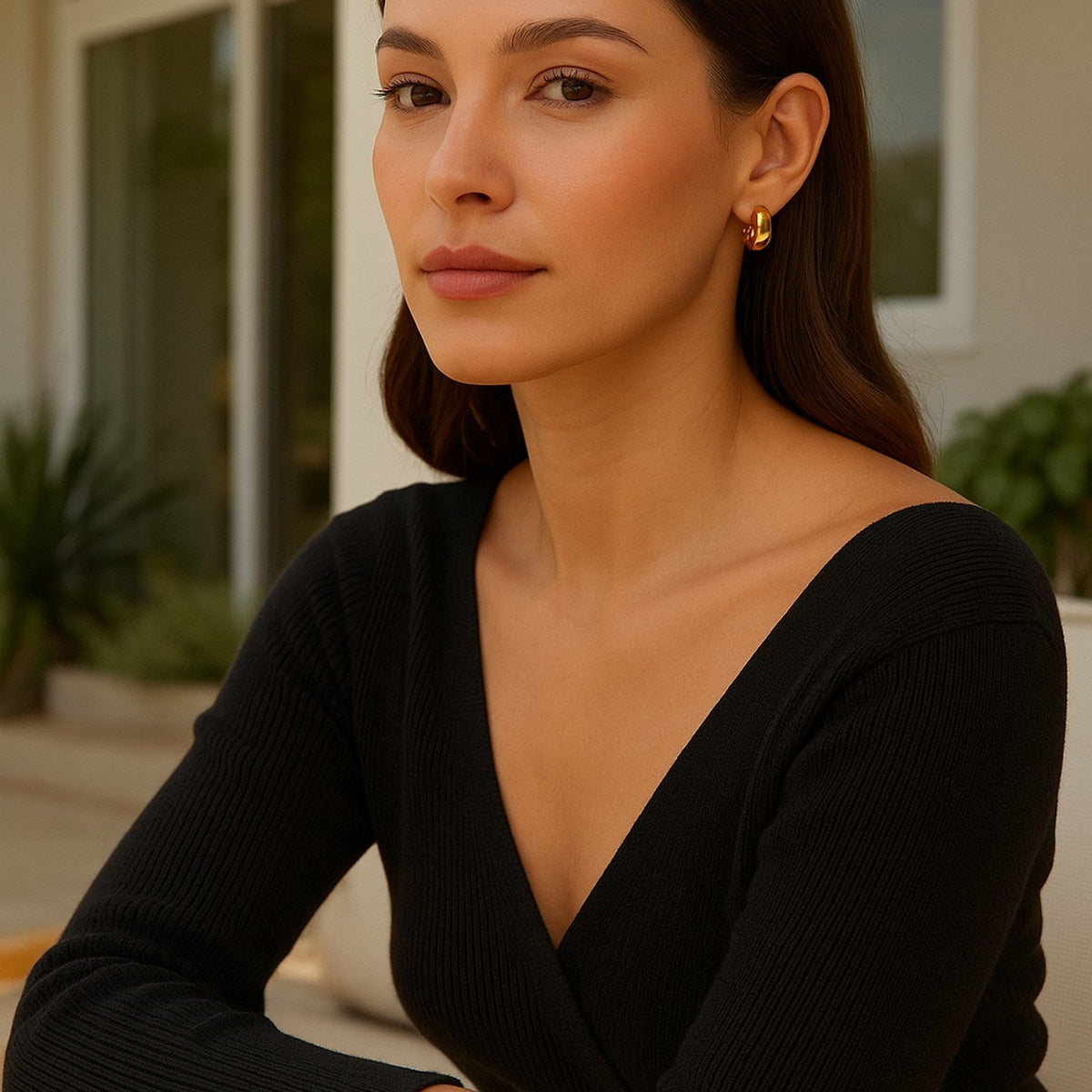 14k Yellow Gold Wide Small Hoop Earrings with Snap Lock - LinkagejewelrydesignLinkagejewelrydesign