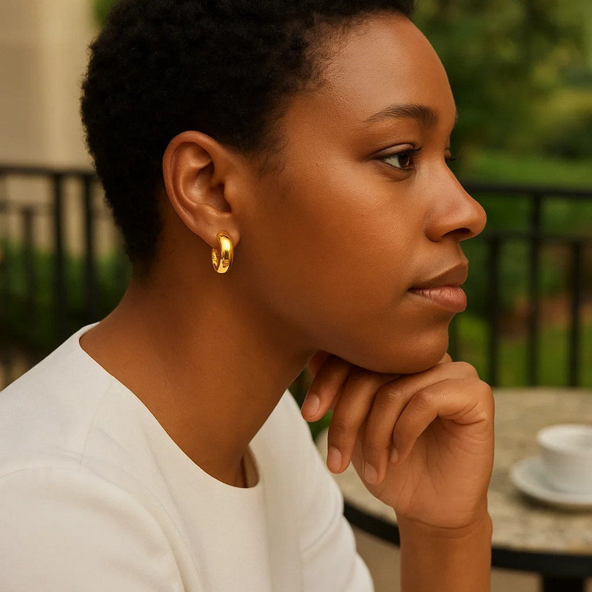 14k Yellow Gold Wide Small Hoop Earrings with Snap Lock - LinkagejewelrydesignLinkagejewelrydesign