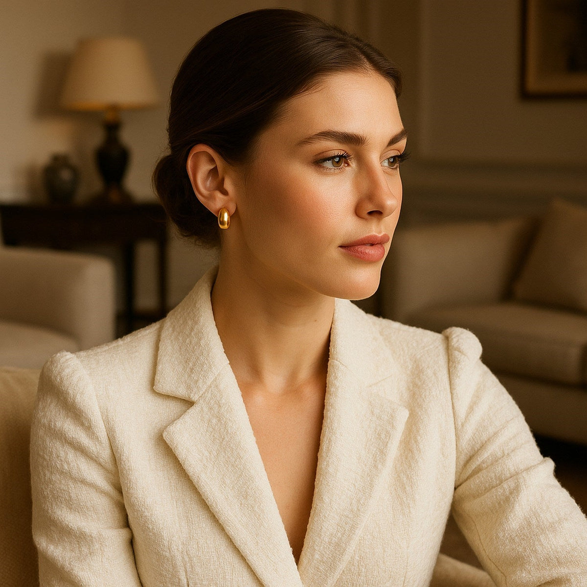 14k Yellow Gold Wide Small Hoop Earrings with Snap Lock - LinkagejewelrydesignLinkagejewelrydesign