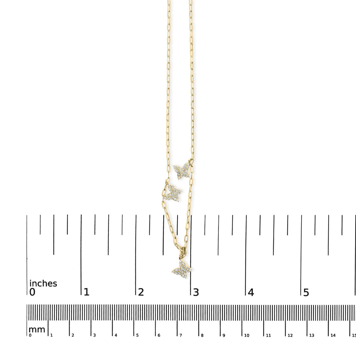 14KT Yellow Gold 1/2 Cttw Diamond Butterfly Station Paperclip Station Necklace (I - J Color, I1 - I2 Clarity) - Adjustable 15" - 17" Inches - LinkagejewelrydesignLinkagejewelrydesign