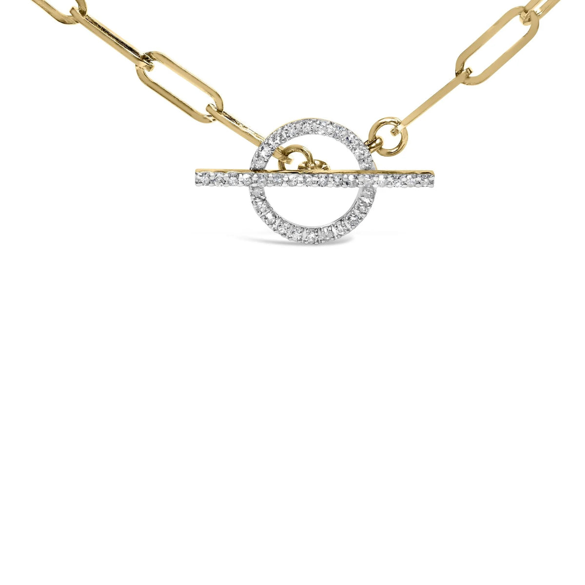 14KT Yellow Gold 1/4 Cttw Diamond Toggle Clasp Paperclip Link Necklace (I - J Color, I1 - I2 Clarity) - 18" Inches - LinkagejewelrydesignLinkagejewelrydesign