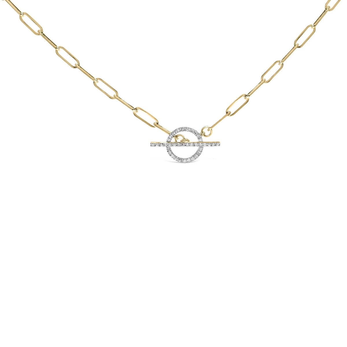14KT Yellow Gold 1/4 Cttw Diamond Toggle Clasp Paperclip Link Necklace (I - J Color, I1 - I2 Clarity) - 18" Inches - LinkagejewelrydesignLinkagejewelrydesign
