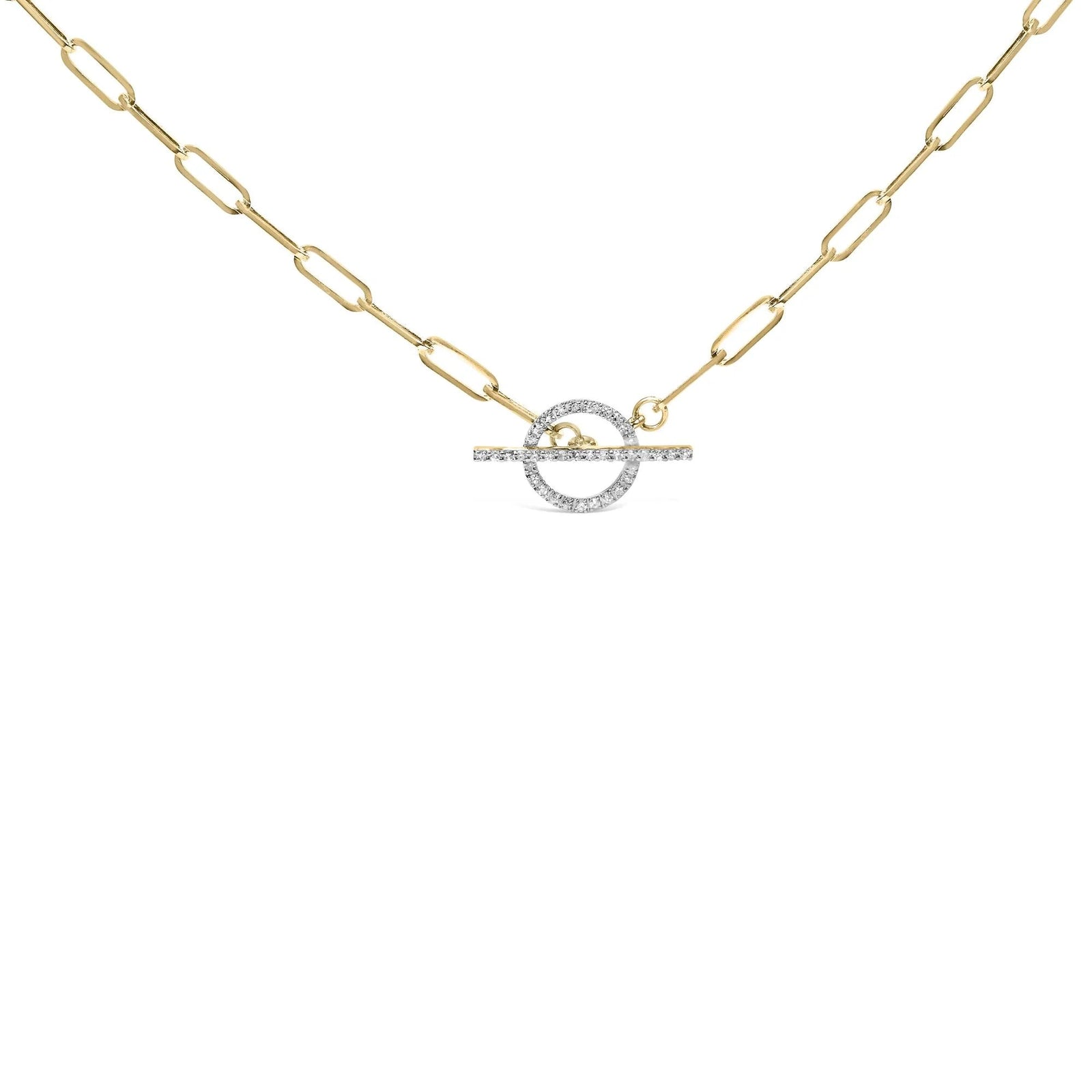 14KT Yellow Gold 1/4 Cttw Diamond Toggle Clasp Paperclip Link Necklace (I - J Color, I1 - I2 Clarity) - 18" Inches - LinkagejewelrydesignLinkagejewelrydesign