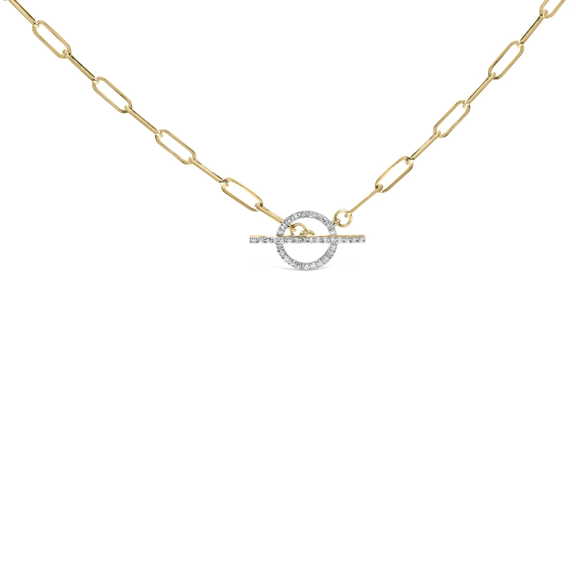 14KT Yellow Gold 1/4 Cttw Diamond Toggle Clasp Paperclip Link Necklace (I - J Color, I1 - I2 Clarity) - 18" Inches - LinkagejewelrydesignLinkagejewelrydesign